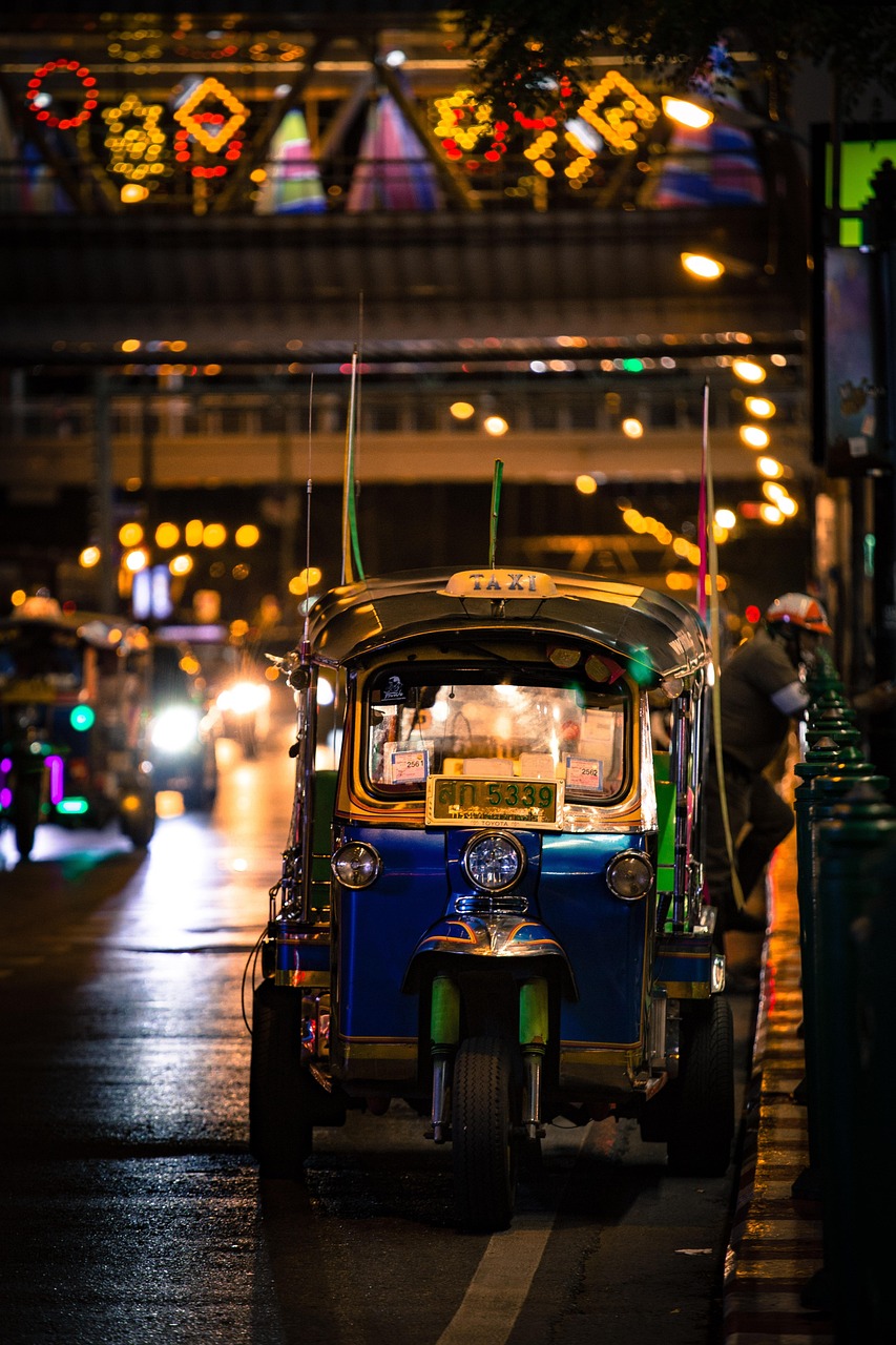 Tuk tuk at night in Bangkok Thailand